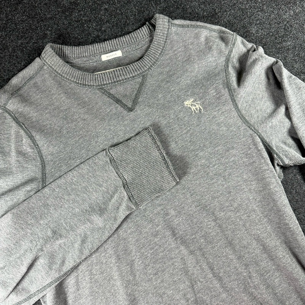 Abercrombie & Fitch Shirt Men XL Muscle Fit Long Sleeve Gray Y2K Moose Preppy